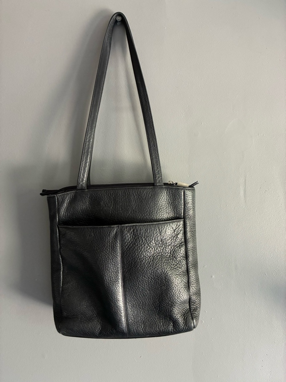 Classic Black  Pebbled Leather Shoulder Bag - Women's Tote